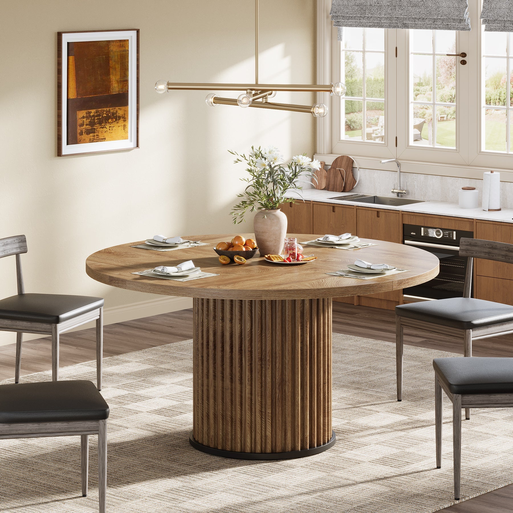 Tribesigns Table de salle à manger ronde noire de 120 cm pour 4 à 6 personnes, Table de cuisine moderne avec piètement en métal