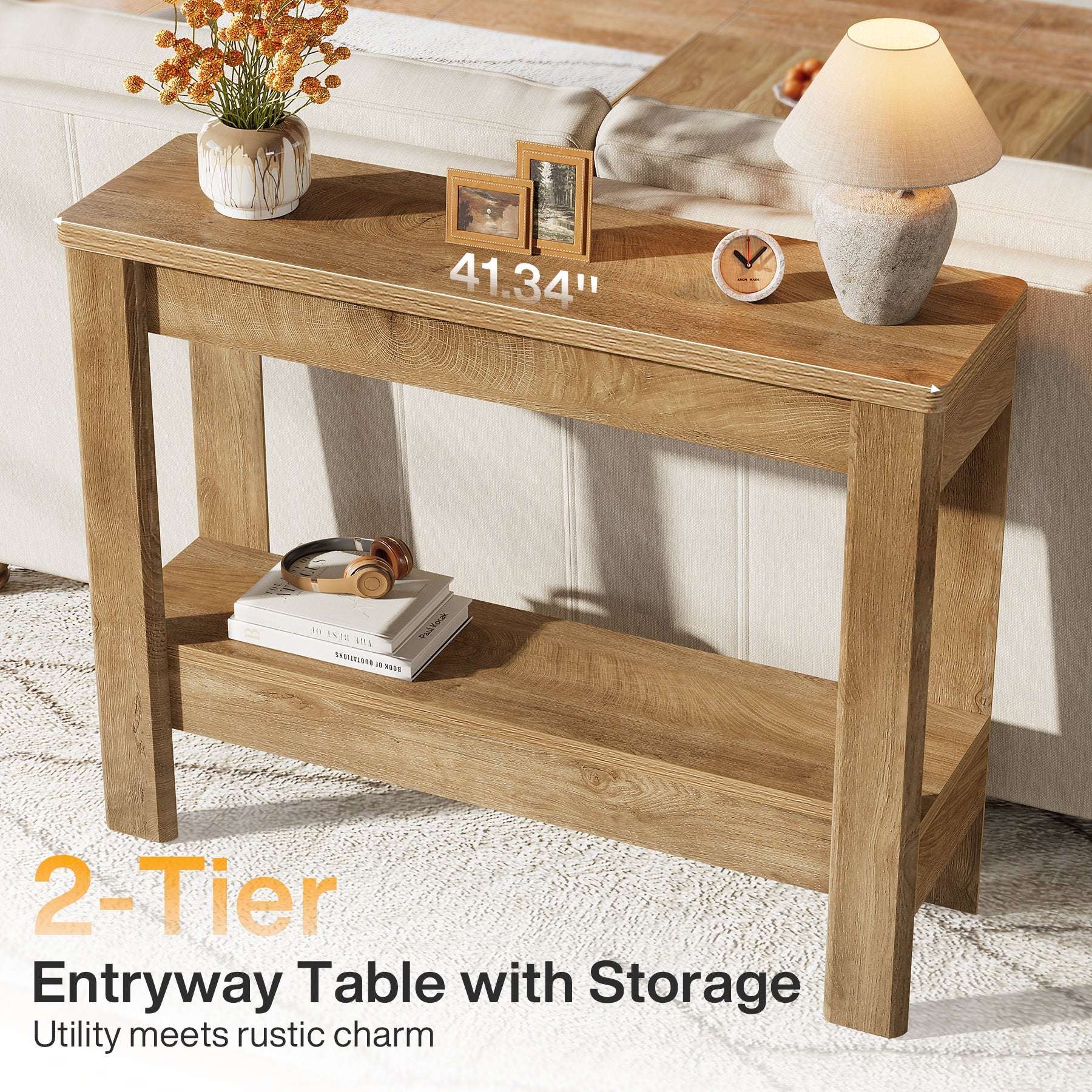 Tribesigns Console rustique 105 x 30 x 80 cm avec rangement ouvert, Table d'appoint étroite pour entrée et salon
