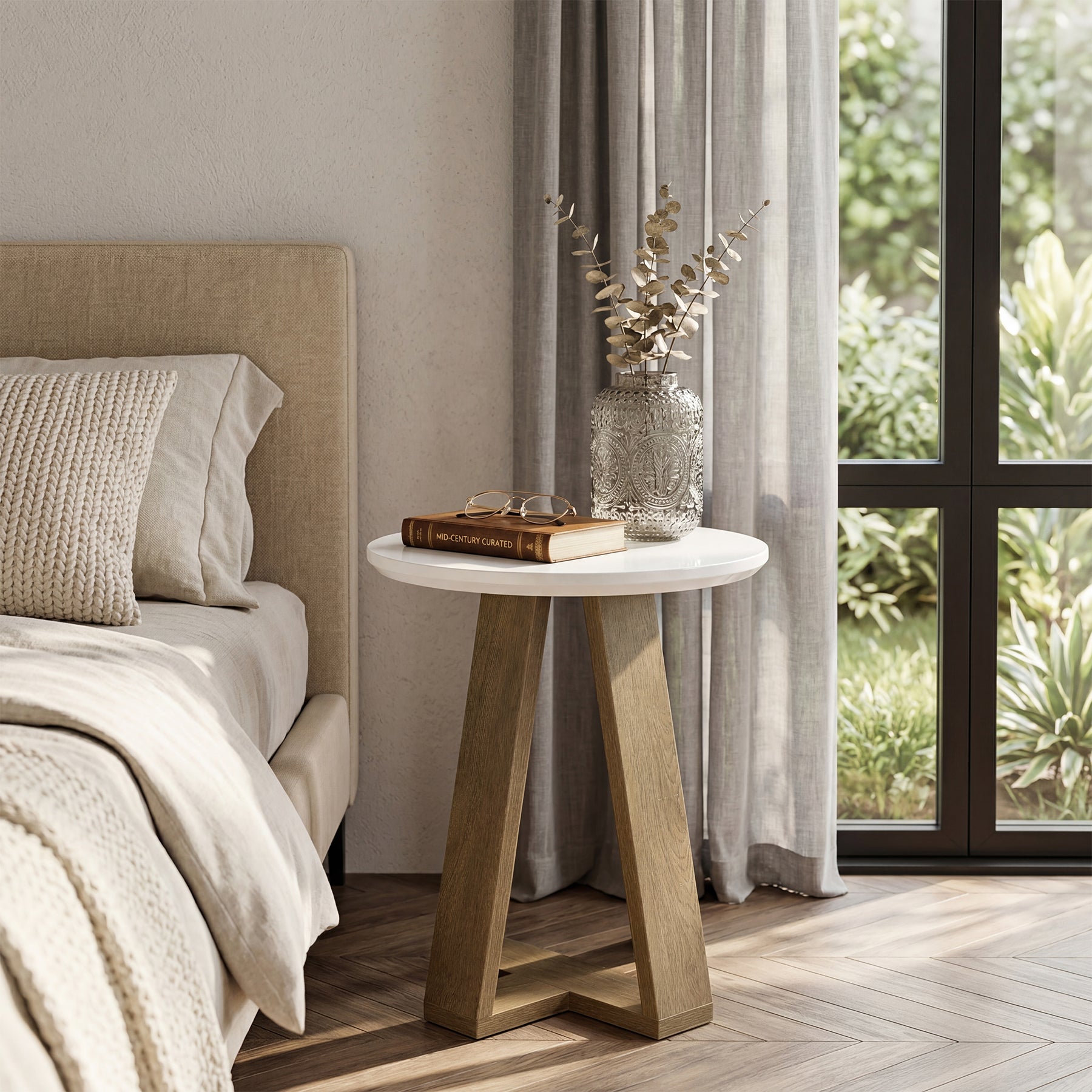 Tribesigns Table d'appoint ronde 50 cm, Table de chevet moderne blanche pour salon et chambre