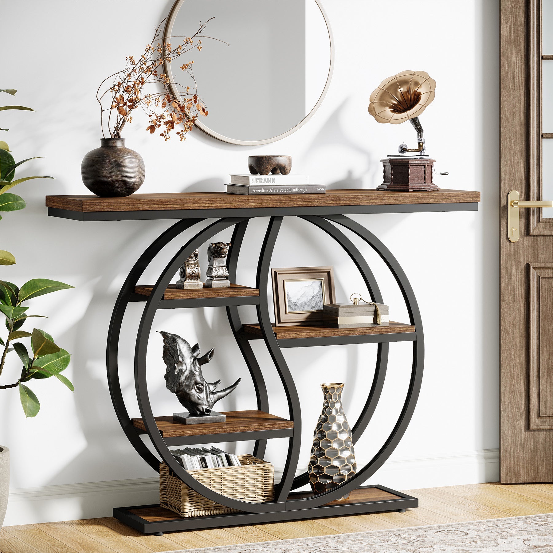 Tribesigns Console de 120 cm à 5 niveaux, Finition marron rustique table d'entrée étroite