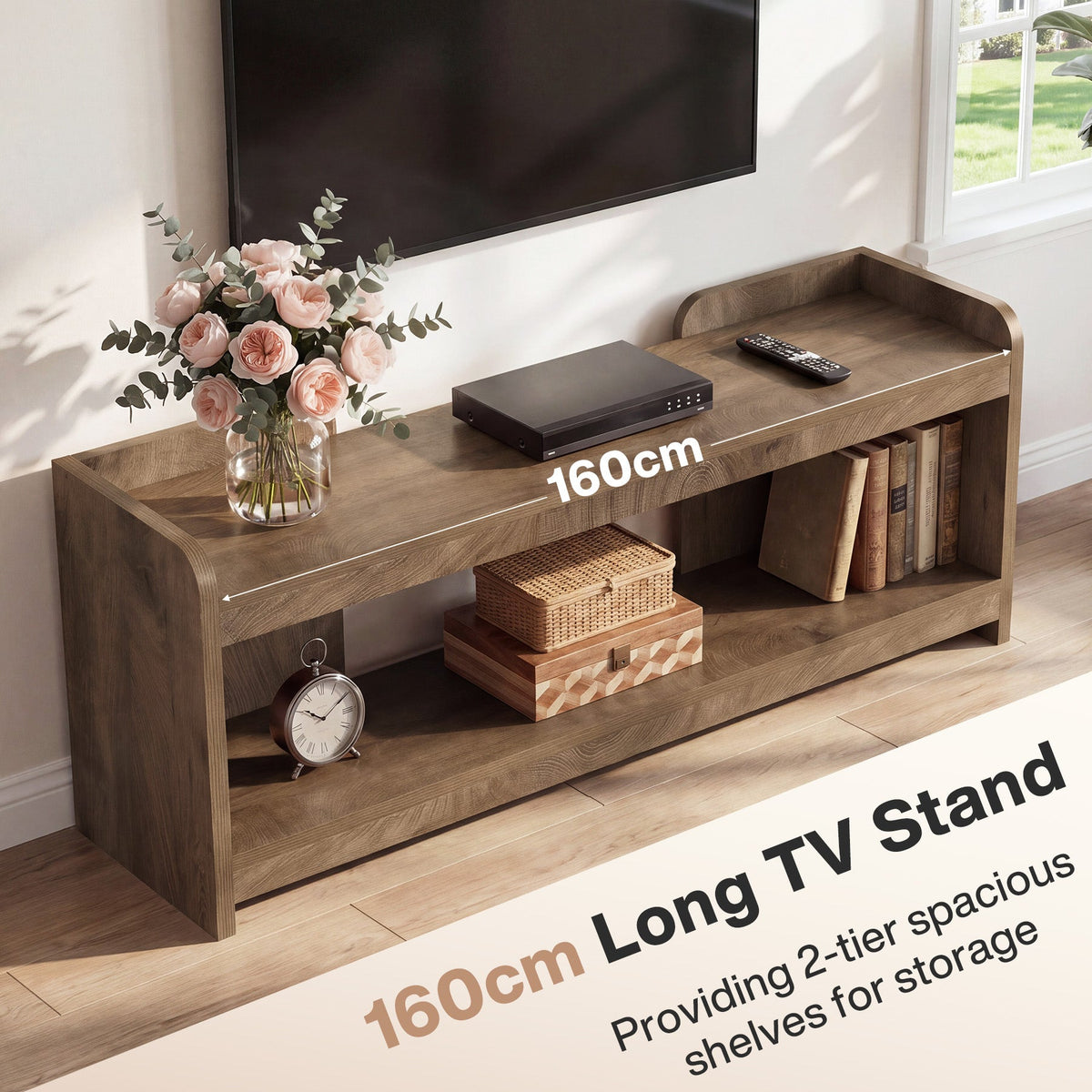 Tribesigns Meuble TV bas de 160 cm pour téléviseurs jusqu'à 70 pouces, Meuble TV à 2 niveaux avec espace de rangement ouvert