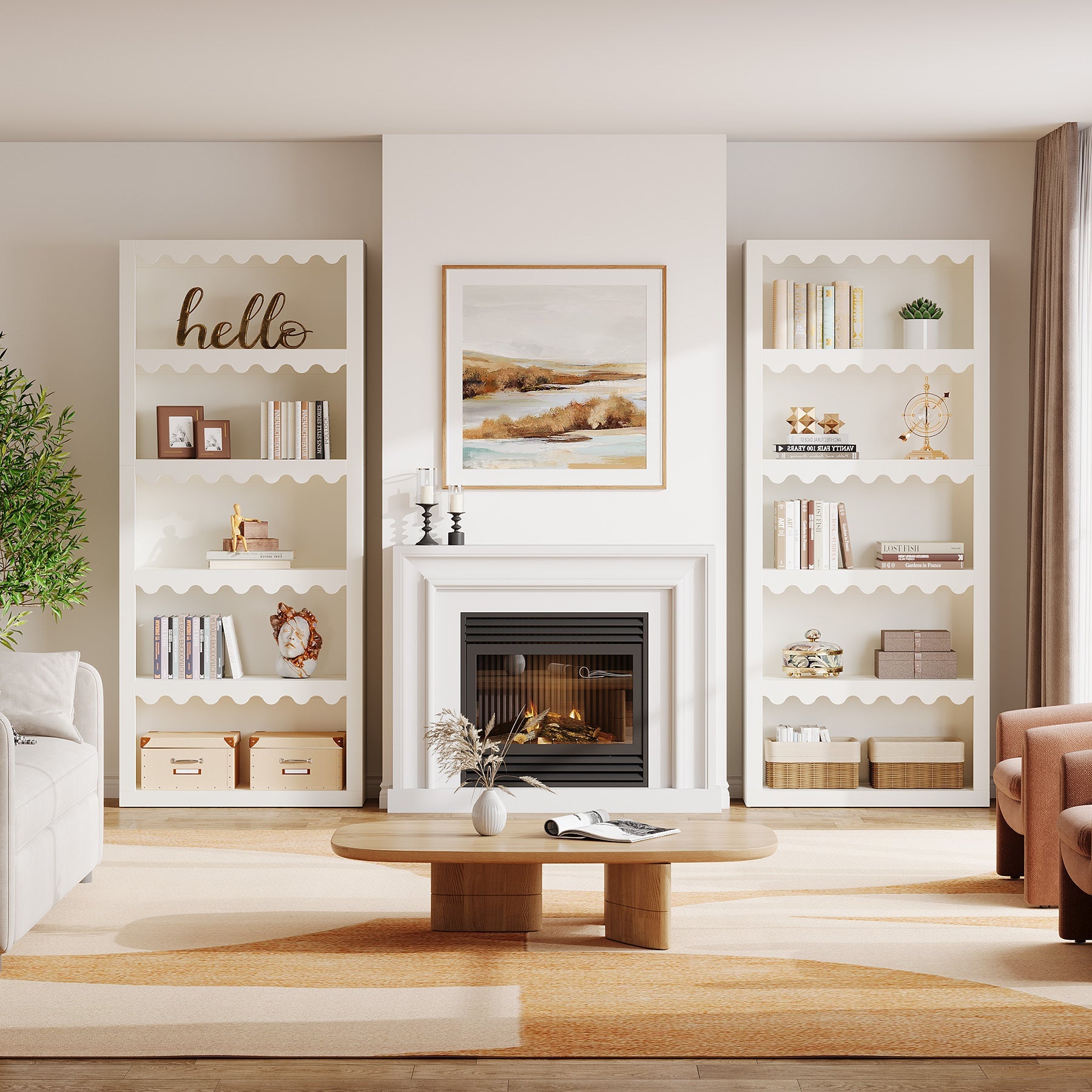 Tribesigns Bibliothèque de 180 cm de haut, Étagère moderne avec bords en forme de coquillage pour salon
