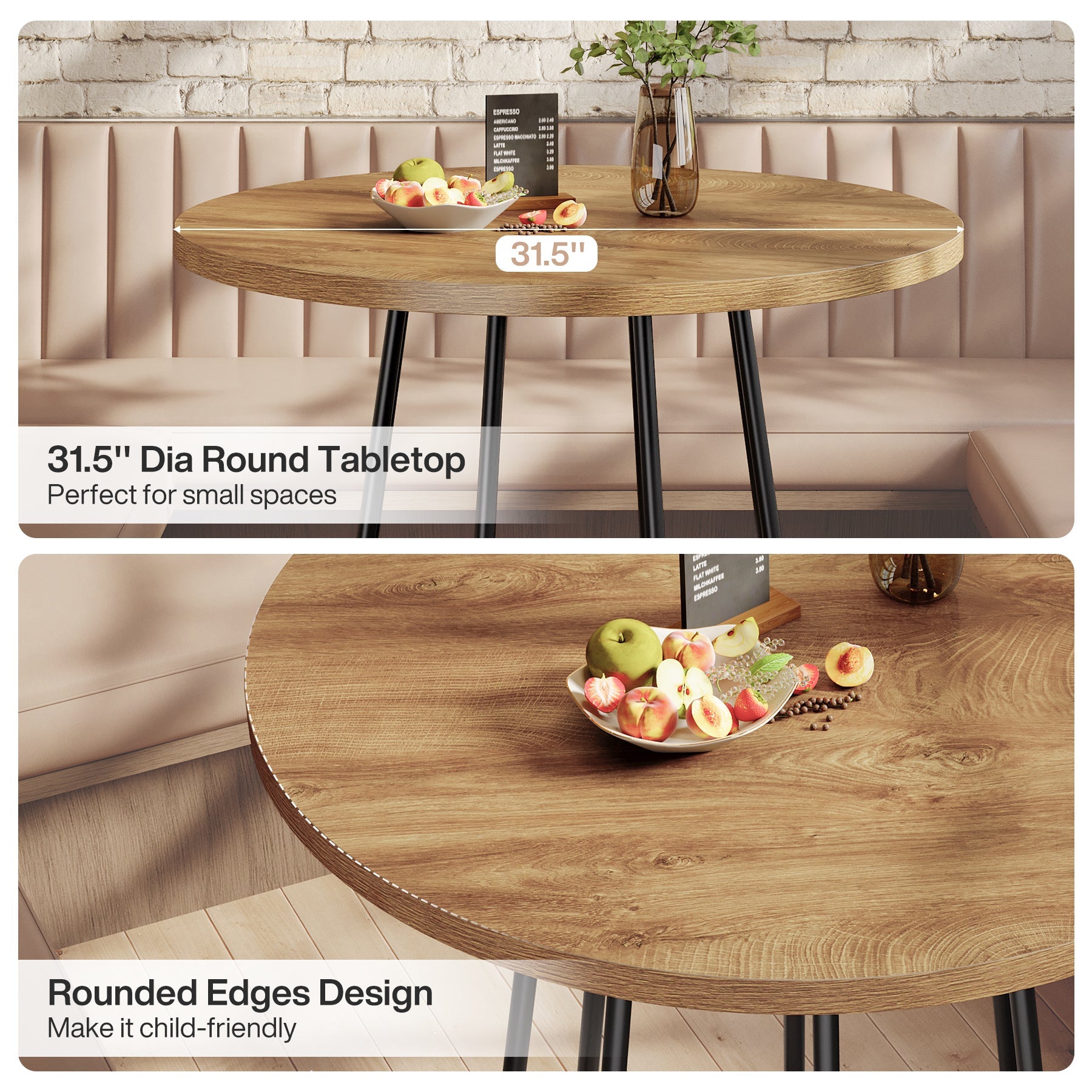 Tribesigns Table ronde de salle à manger de 80 cm, Style industriel pour 2 à 4 personnes avec piètement en acier