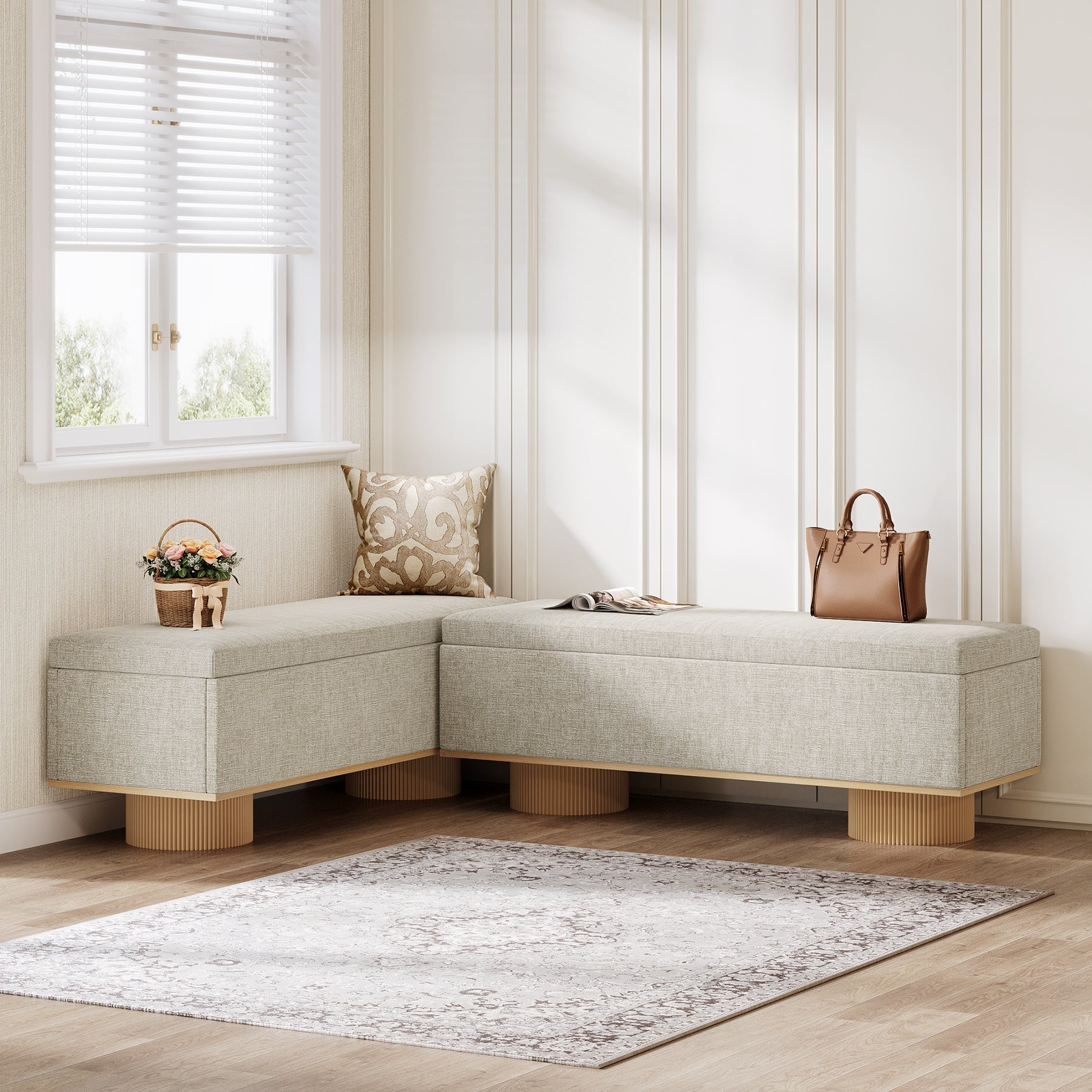 Banc à chaussures de 128 cm, Banc d'entrée rembourré avec rangement pliable