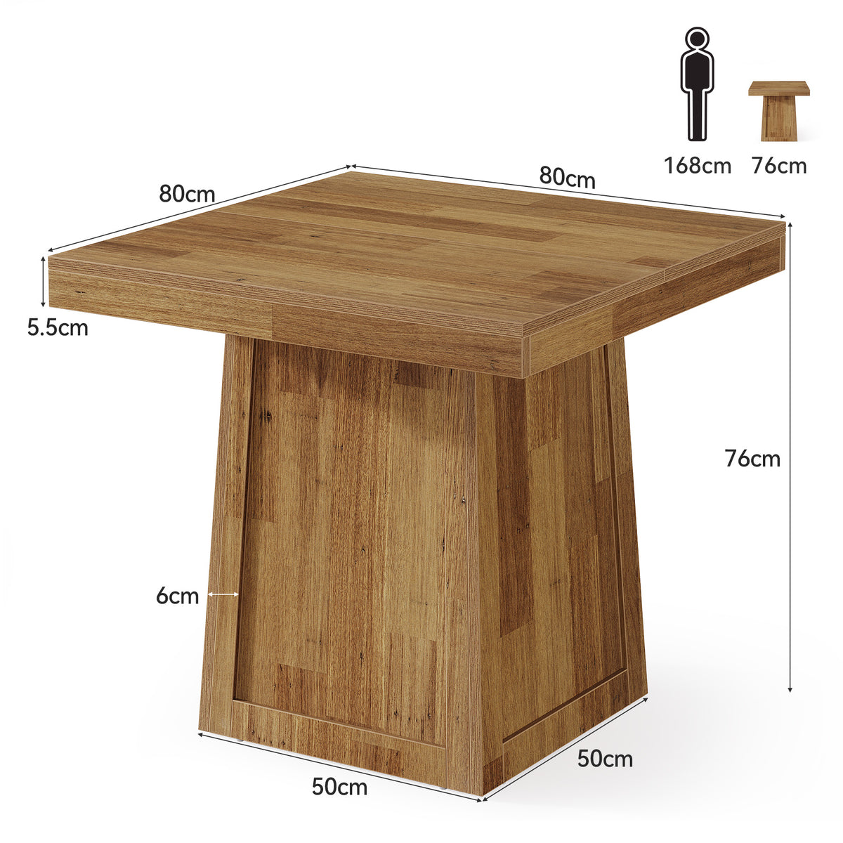 Tribesigns Table à manger carrée 80 × 80 cm, Table de cuisine style maison de campagne avec piètement trapézoïdal