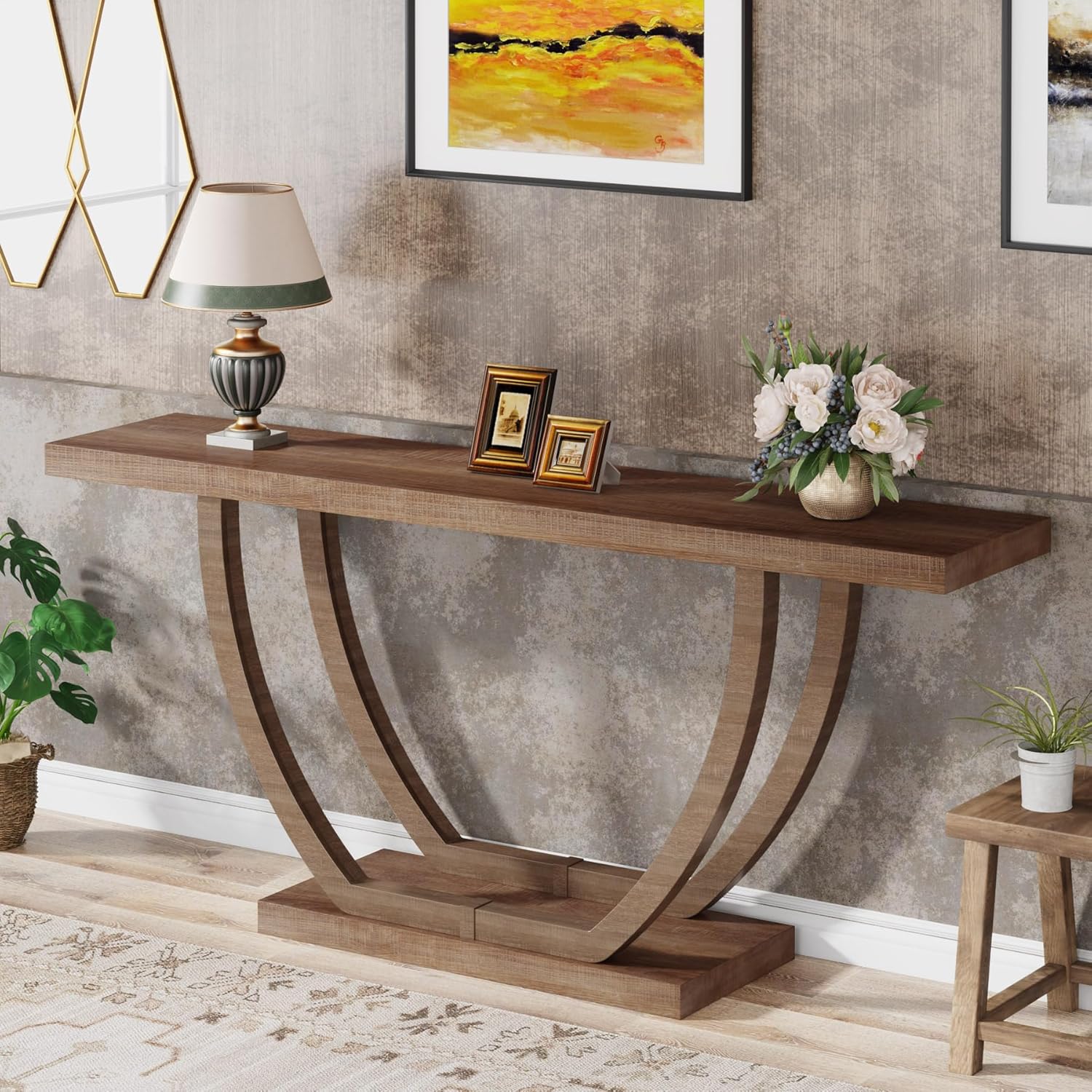 Tribesigns Console d'entrée, Table console étroite de 160 cm avec base géométrique