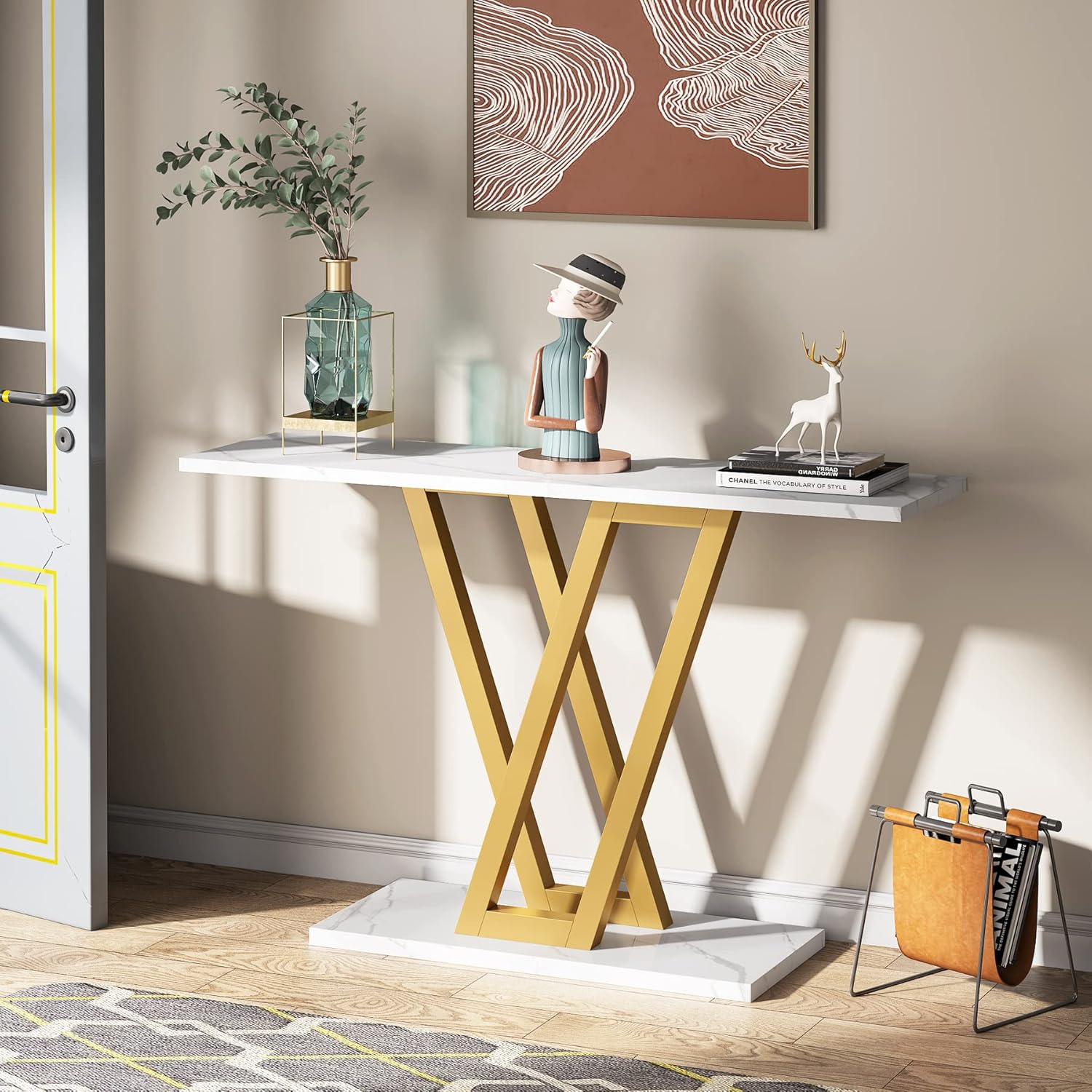 Tribesigns Table console industrielle, Console d’entrée étroite avec cadre en métal
