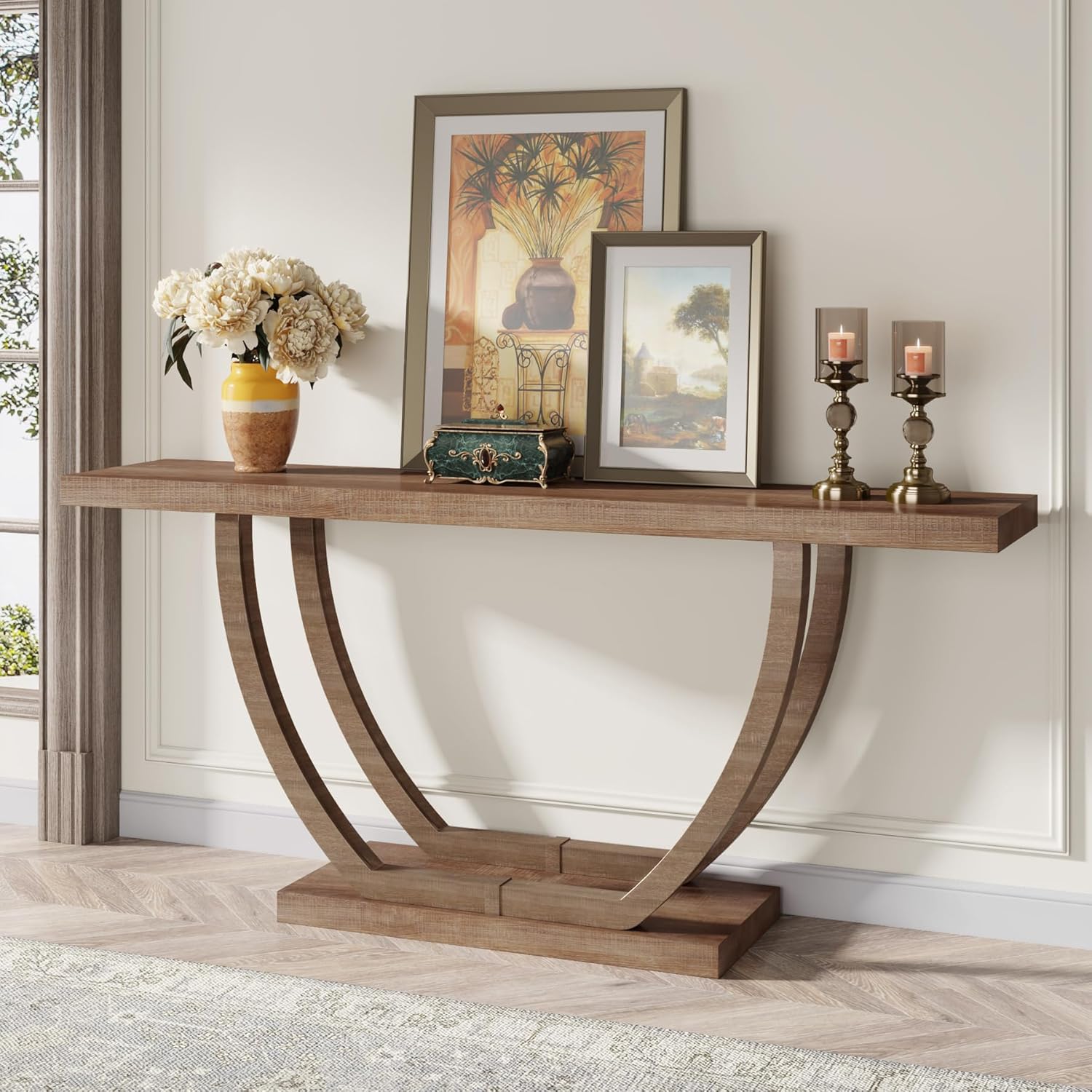 Tribesigns Console d'entrée, Table console étroite de 160 cm avec base géométrique