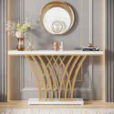 Tribesigns Table Console en métal doré, Table d'entrée moderne avec pied en forme de grille 3