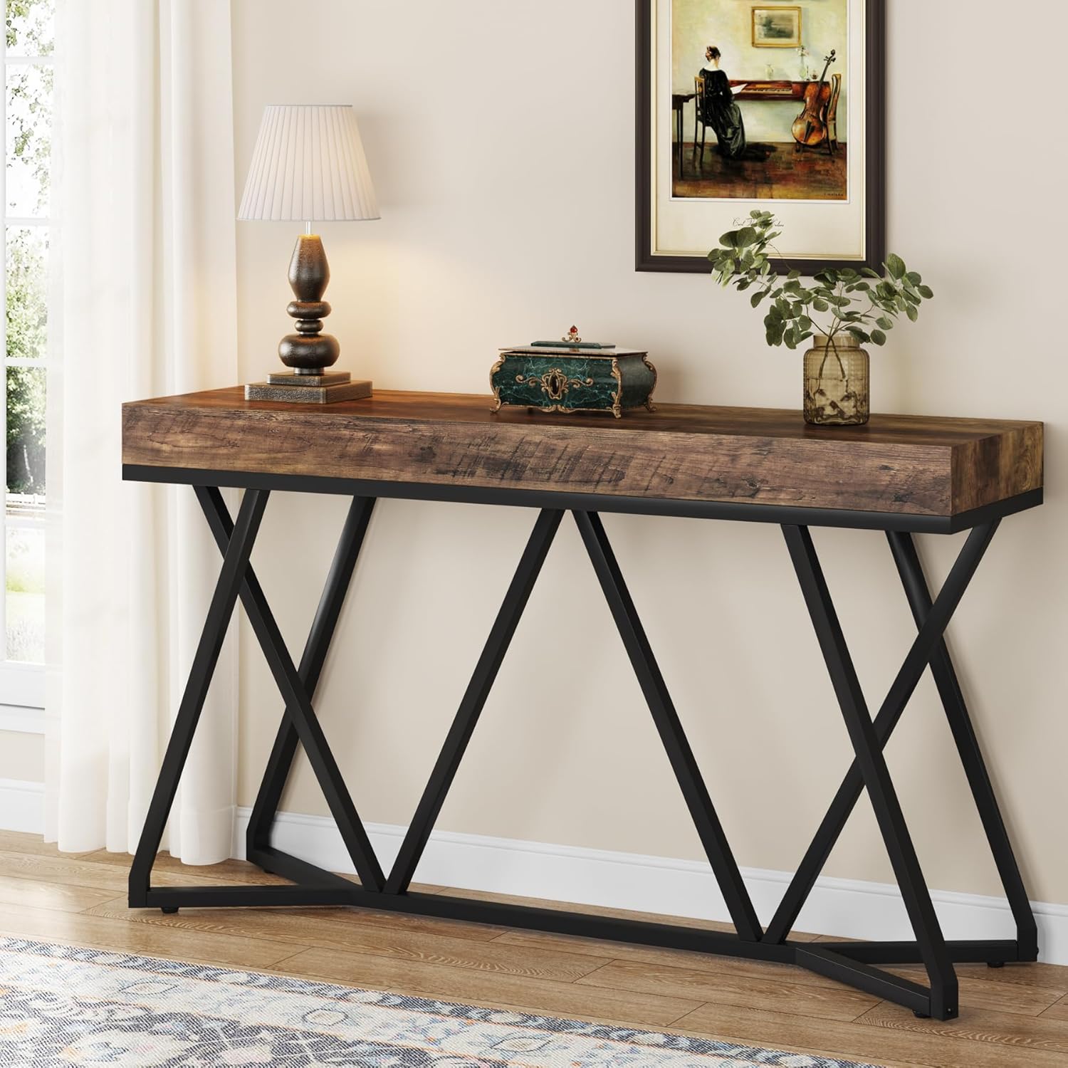 Tribesigns Table console en bois , Console d'entrée avec base en métal Unique Table Basse