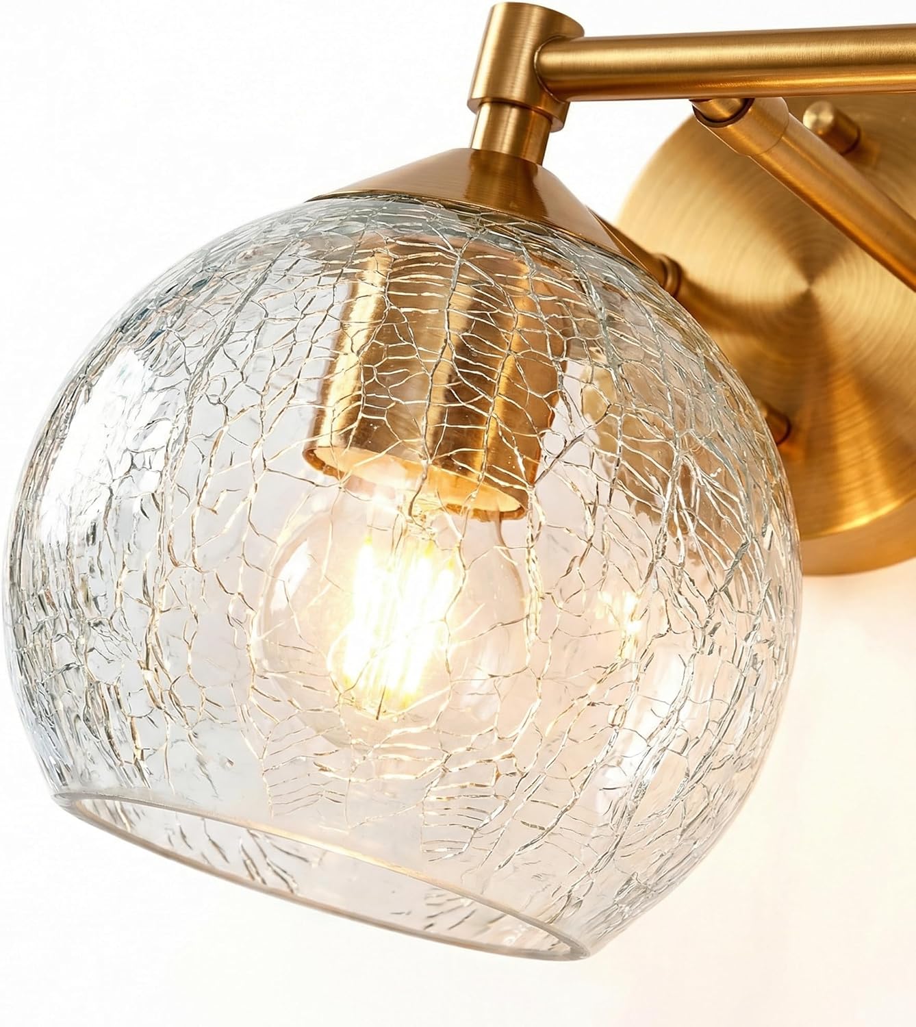 Tribesigns Applique murale dorée pour salle de bain à 3 lumières avec globes en verre craquelé