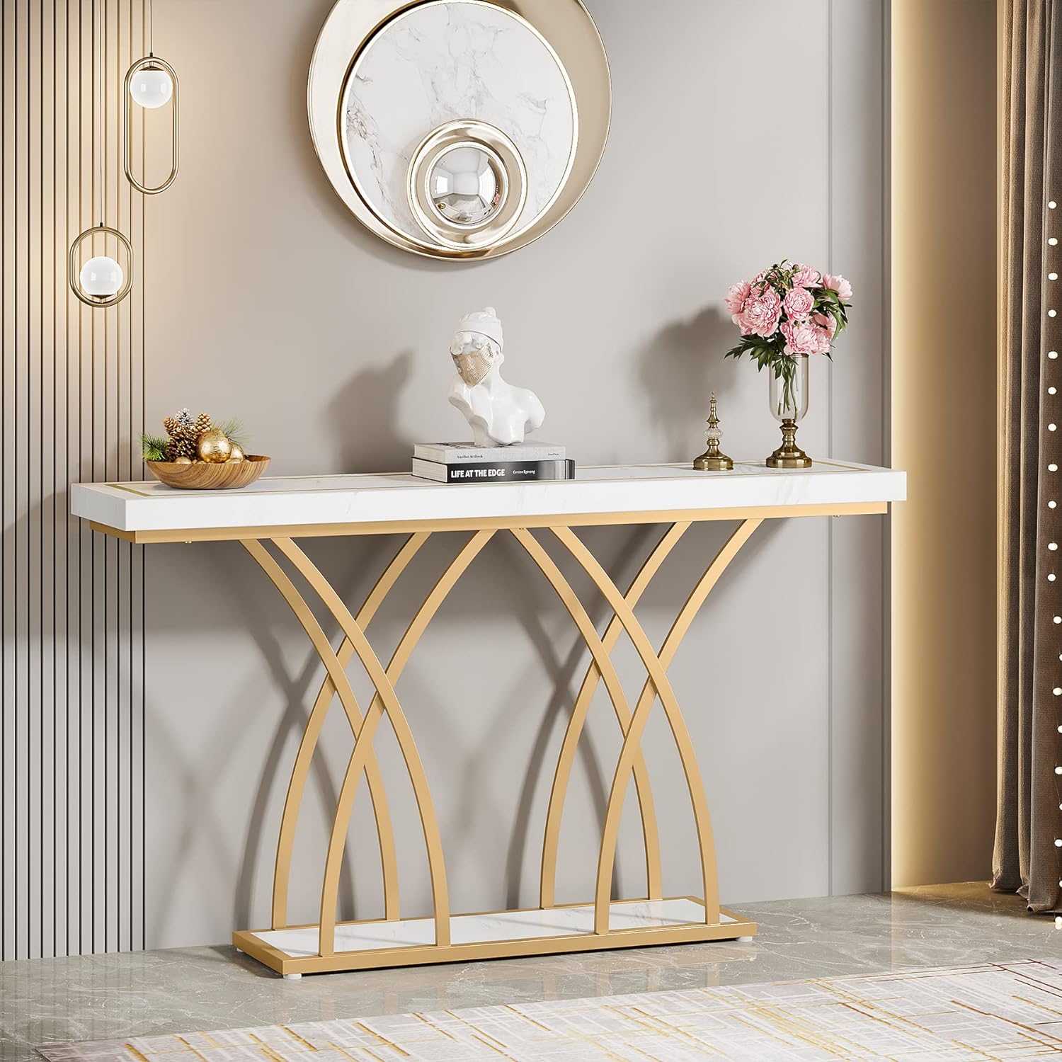 Tribesigns Table console dorée moderne, Console avec pieds géométriques en métal