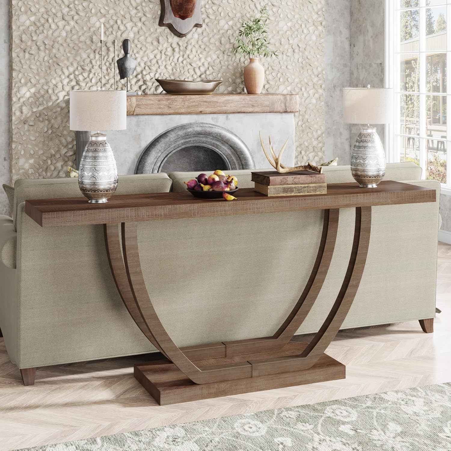 Tribesigns Console d'entrée, Table console étroite de 160 cm avec base géométrique