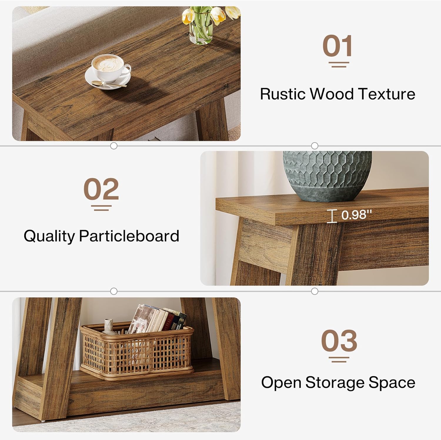 Tribesigns Table d'appoint étroite à 2 étagères, Table de chevet aspect bois petite table d'appoint style rustique