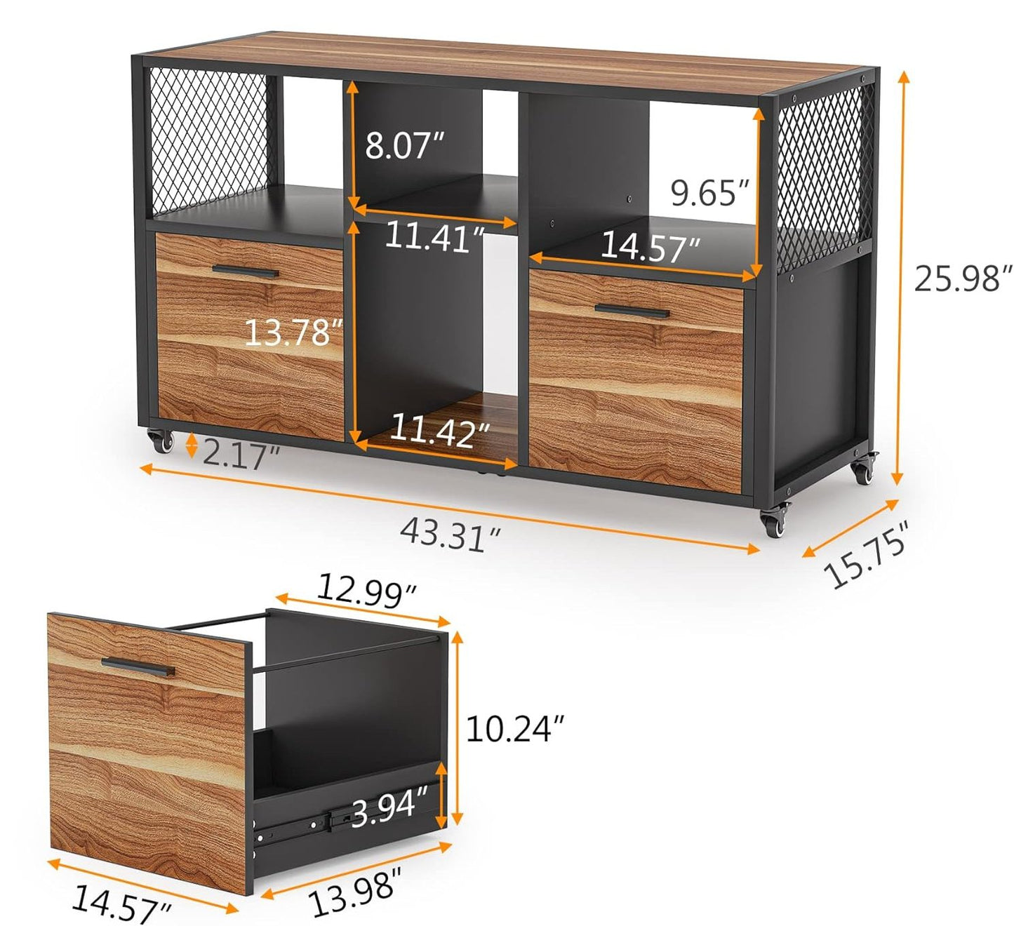 Tribesigns Supports d'imprimante latérale, Armoire à 2 tiroirs avec 5 roulettes et 4 compartiments