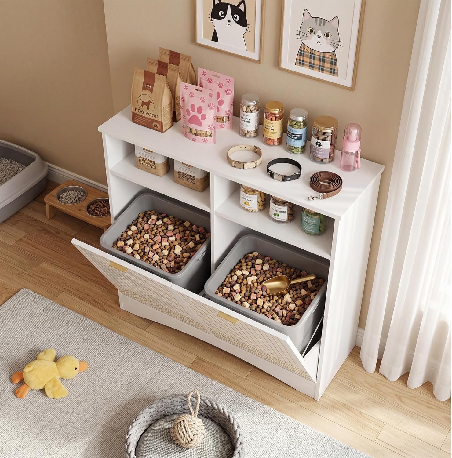 Tribesigns Meuble de tri des déchets avec système coulissant, Meuble de cuisine moderne avec 2 compartiments pour poubelles intégrées