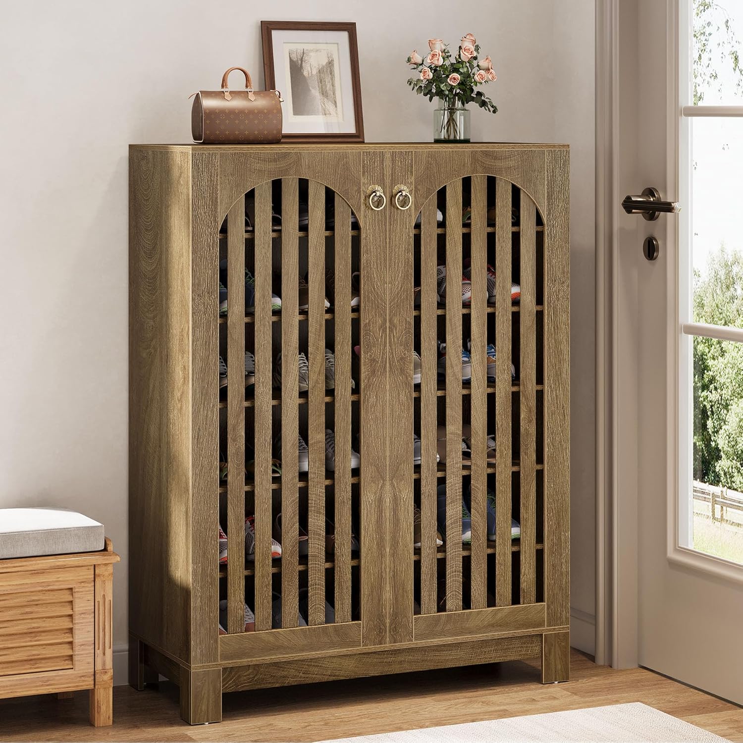 Tribesigns Grand meuble à chaussures à façade ajourée 6 niveaux avec étagères modulables