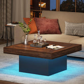 Tribesigns Table basse carrée 90 x 90 x 45 cm avec éclairage LED, Table basse moderne en bois pour salon 3