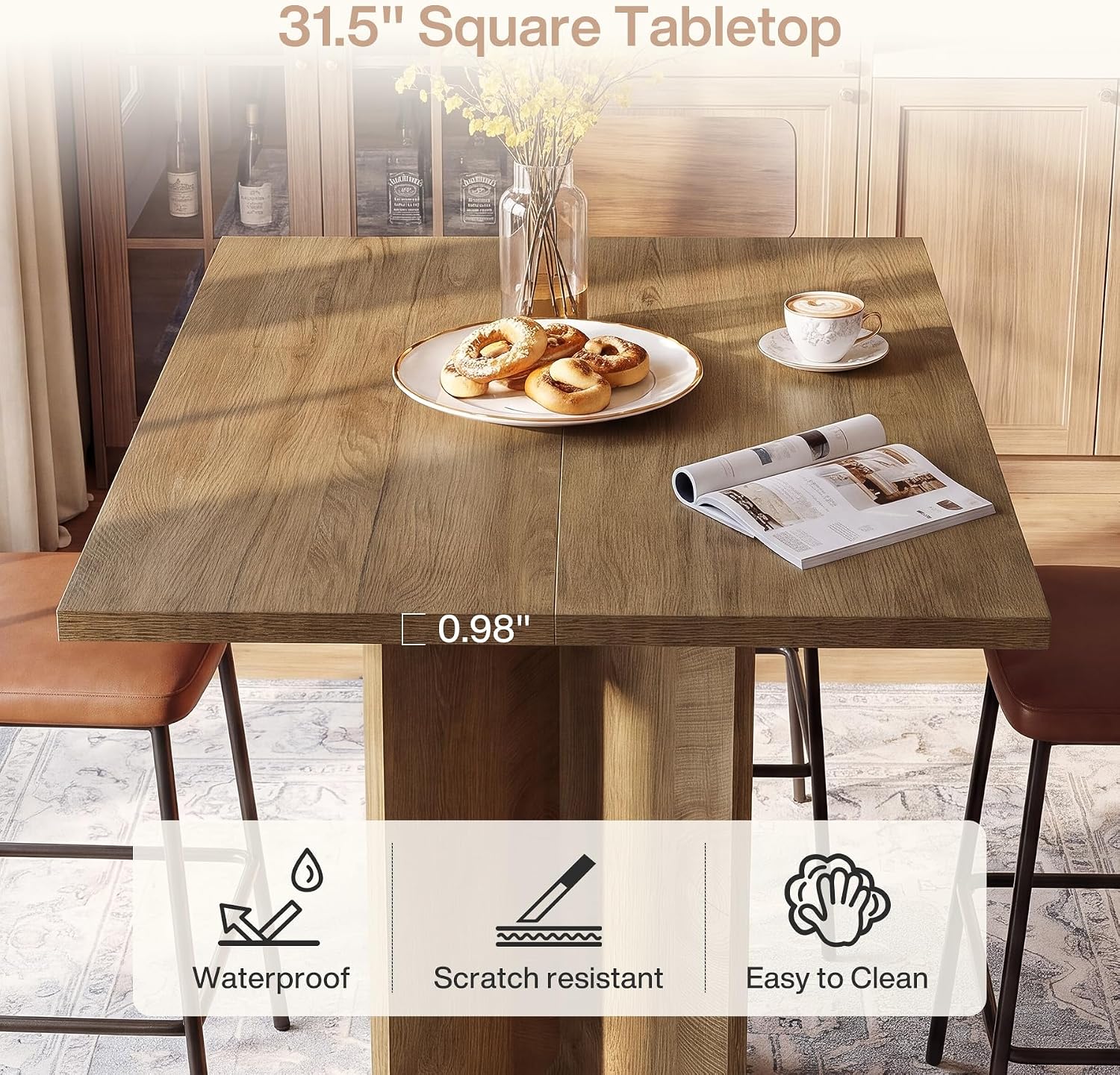 Table de bar carrée de 80 cm hauteur de bar d'angle idéale pour pub et bistro