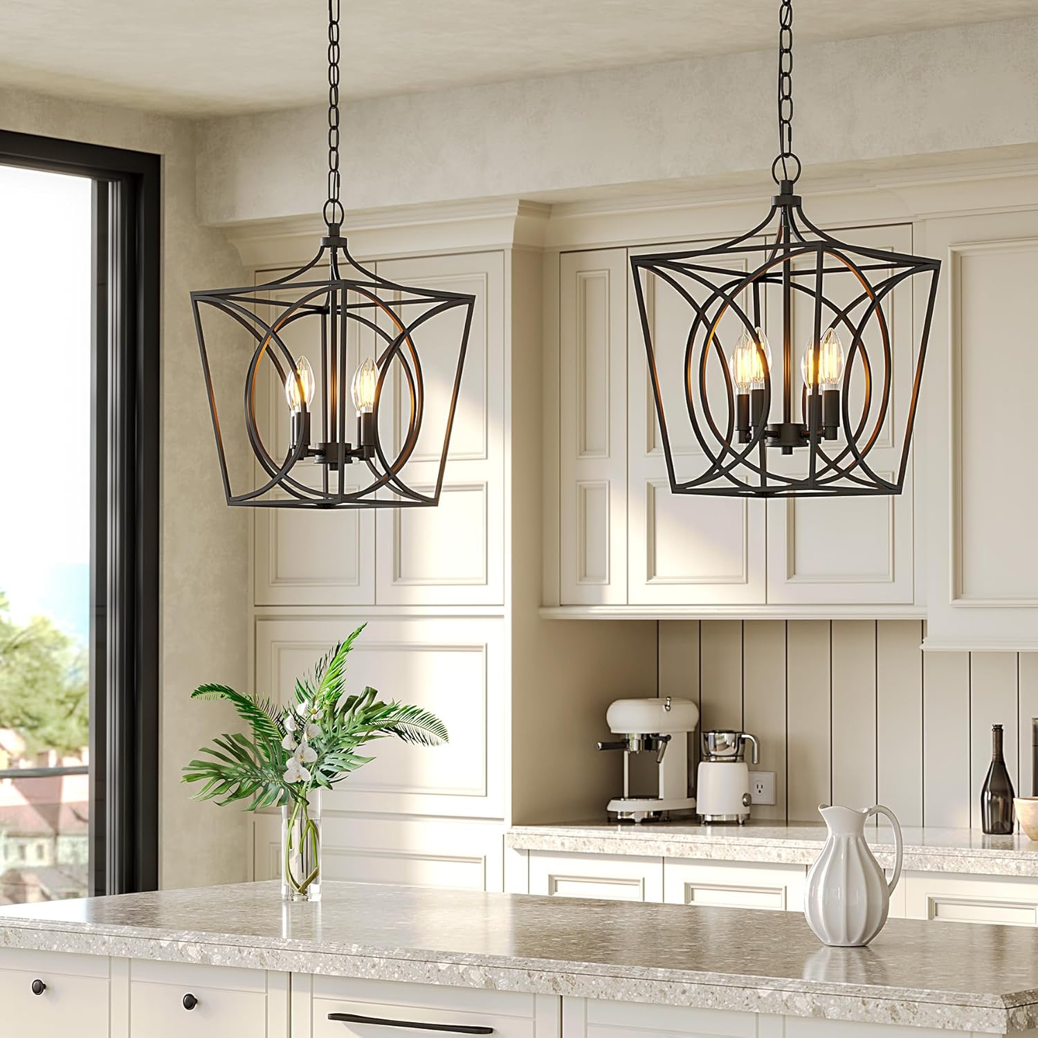 Tribesigns Lustre industriel noir, Suspension géométrique avec 4 douilles E14 hauteur réglable