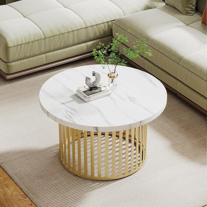 Tribesigns Table basse ronde 80 cm, table basse ronde avec finition en marbre blanc