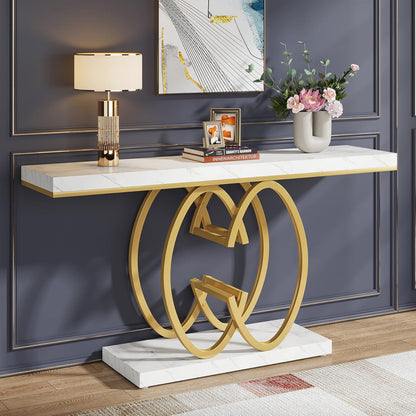 Tribesigns Table Console dorée, Table d'entrée moderne avec pieds en métal en forme de double C