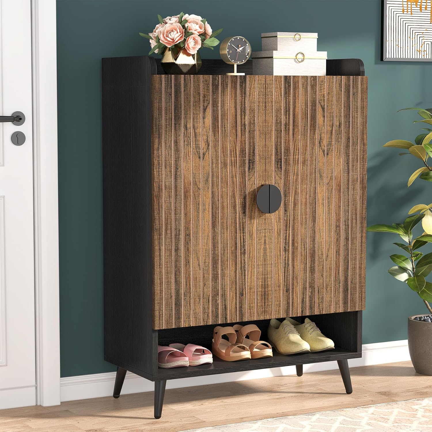 Meuble à Chaussures 6 étagères Avec 2 Portes - Rangement Moderne Pour 20 Paires, Design Marron, Idéal Pour L'entrée Ou La Chambre - 12