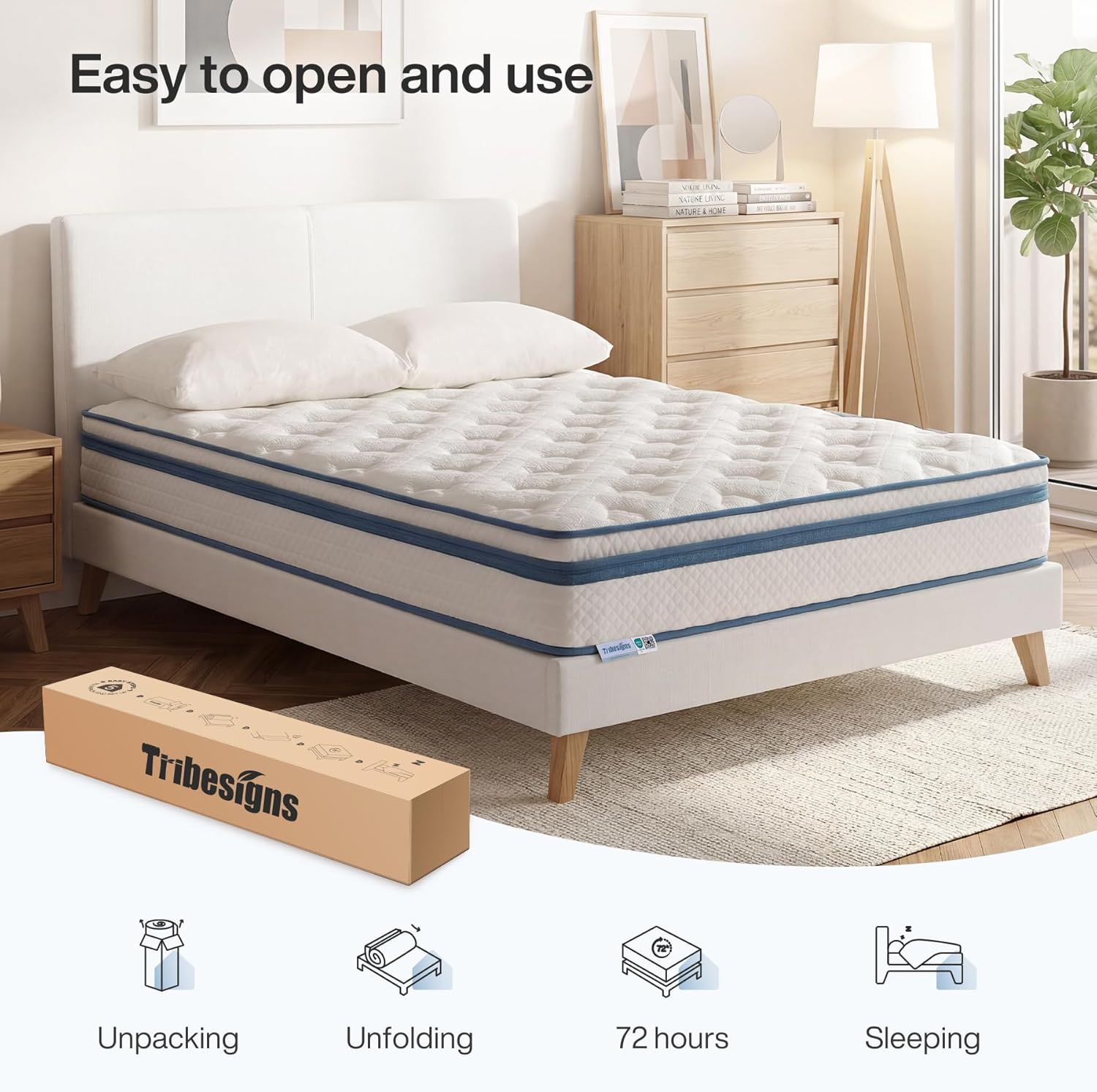 Tribesigns Matelas à ressorts ensachés H3, Fermeté moyenne en mousse viscoélastique orthopédique