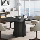 Tribesigns Table de conférence ovale 140 cm pour 6 personnes, Table de réunion en bois avec base stable noire 3