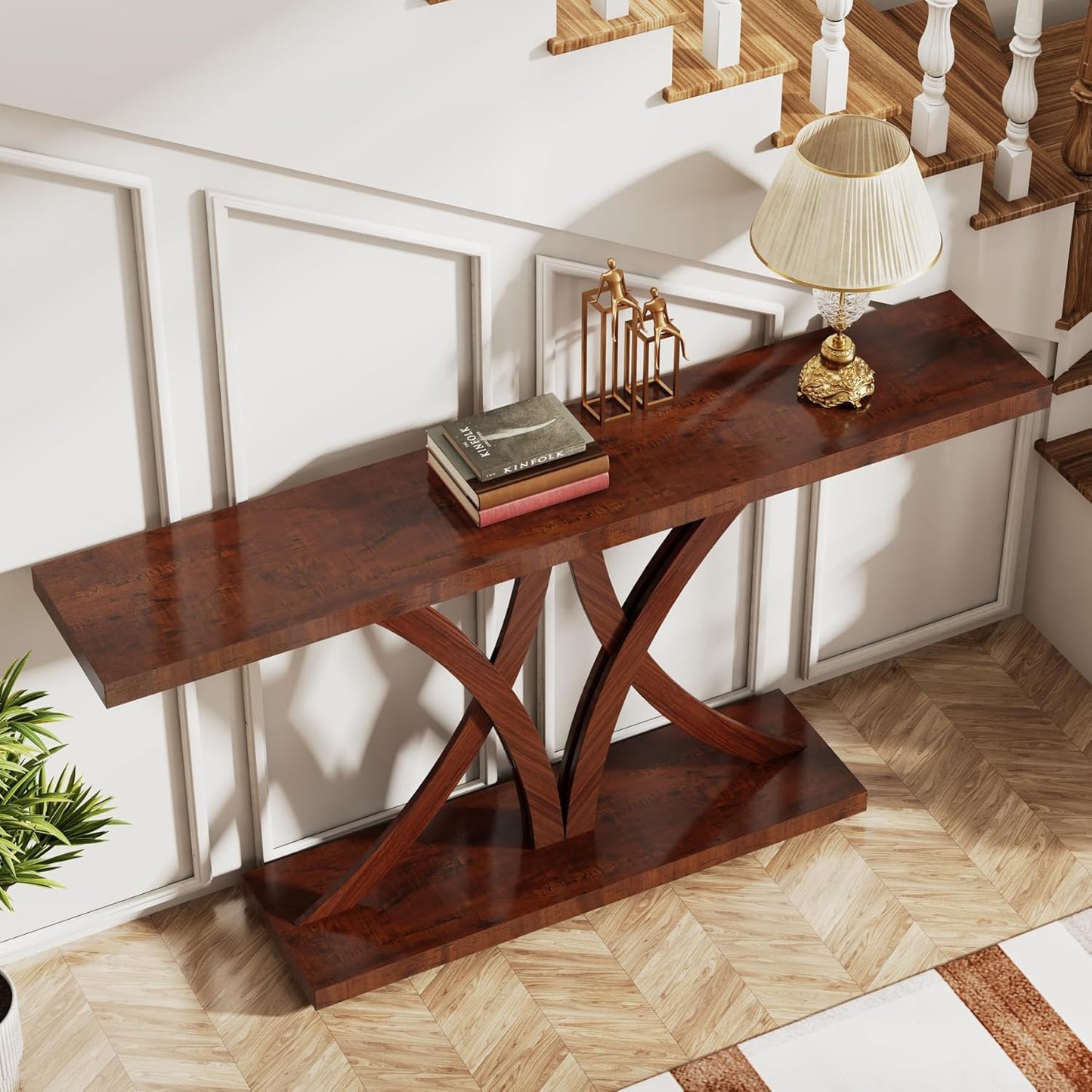 Tribesigns Table Console,  Table d'entrée en Bois avec Cadre métallique géométrique