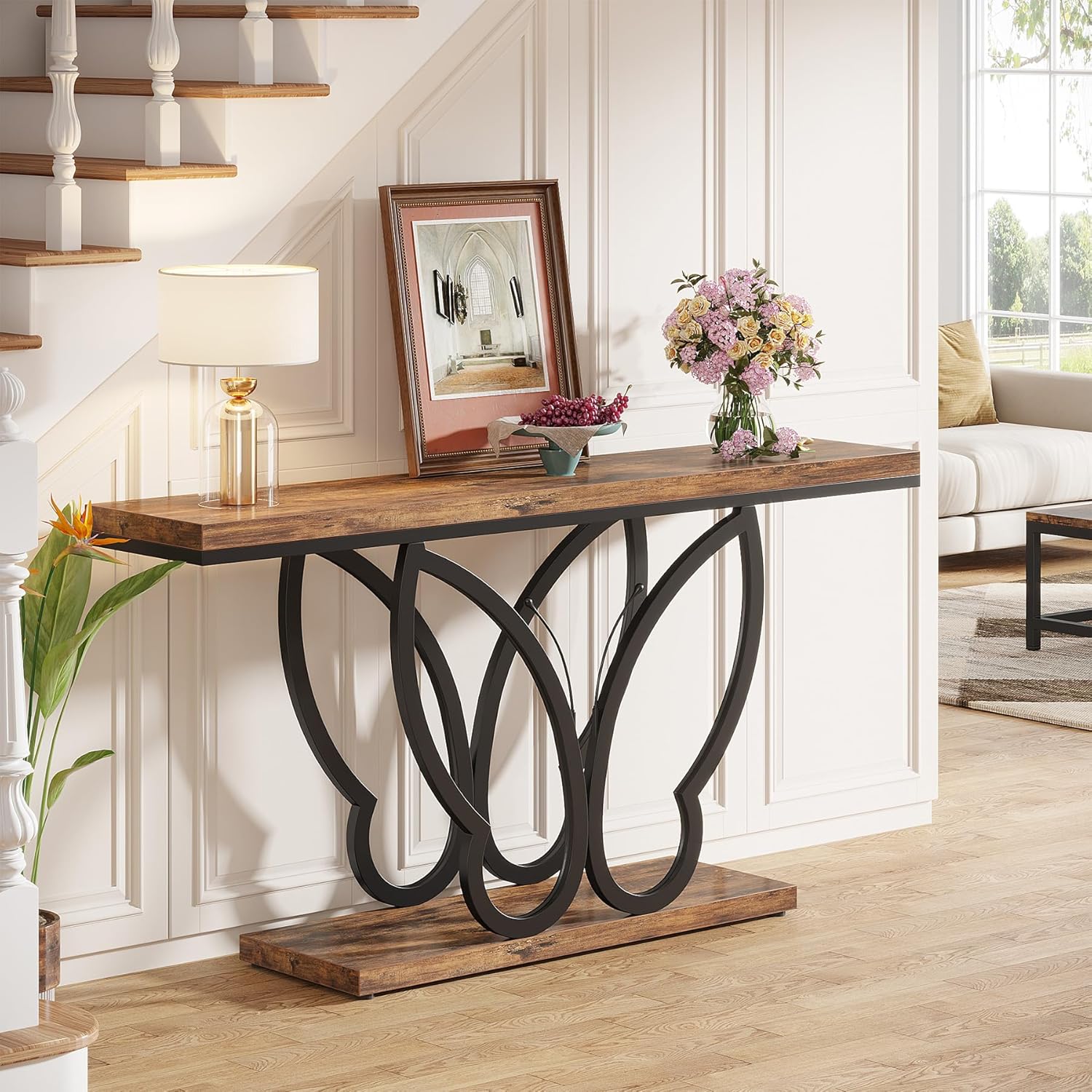 Tribesigns Table Console, Table d'entrée avec Cadre en métal Papillon Tables d'appoint longue et étroite en Bois