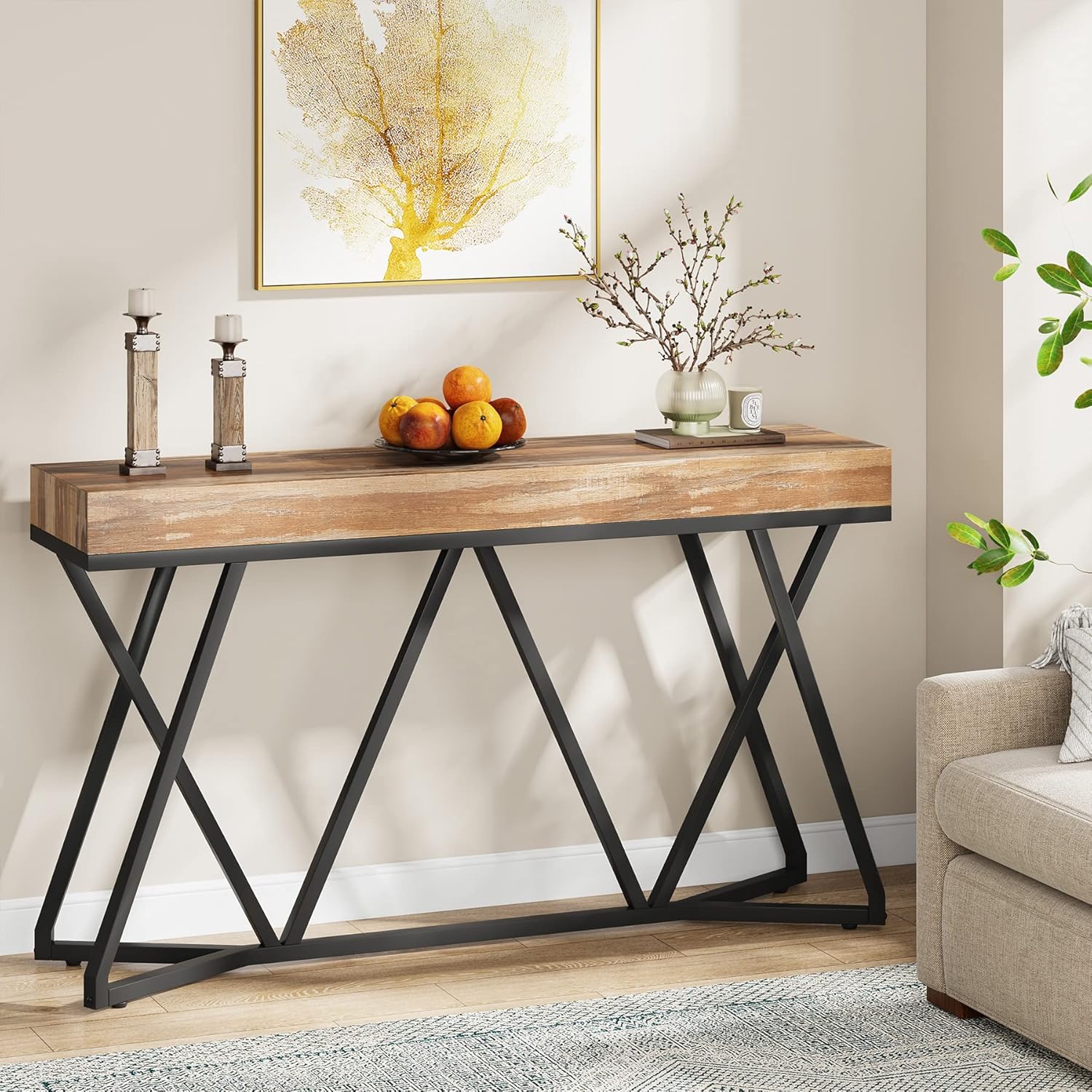 Tribesigns Table console en bois , Console d'entrée avec base en métal Unique Table Basse
