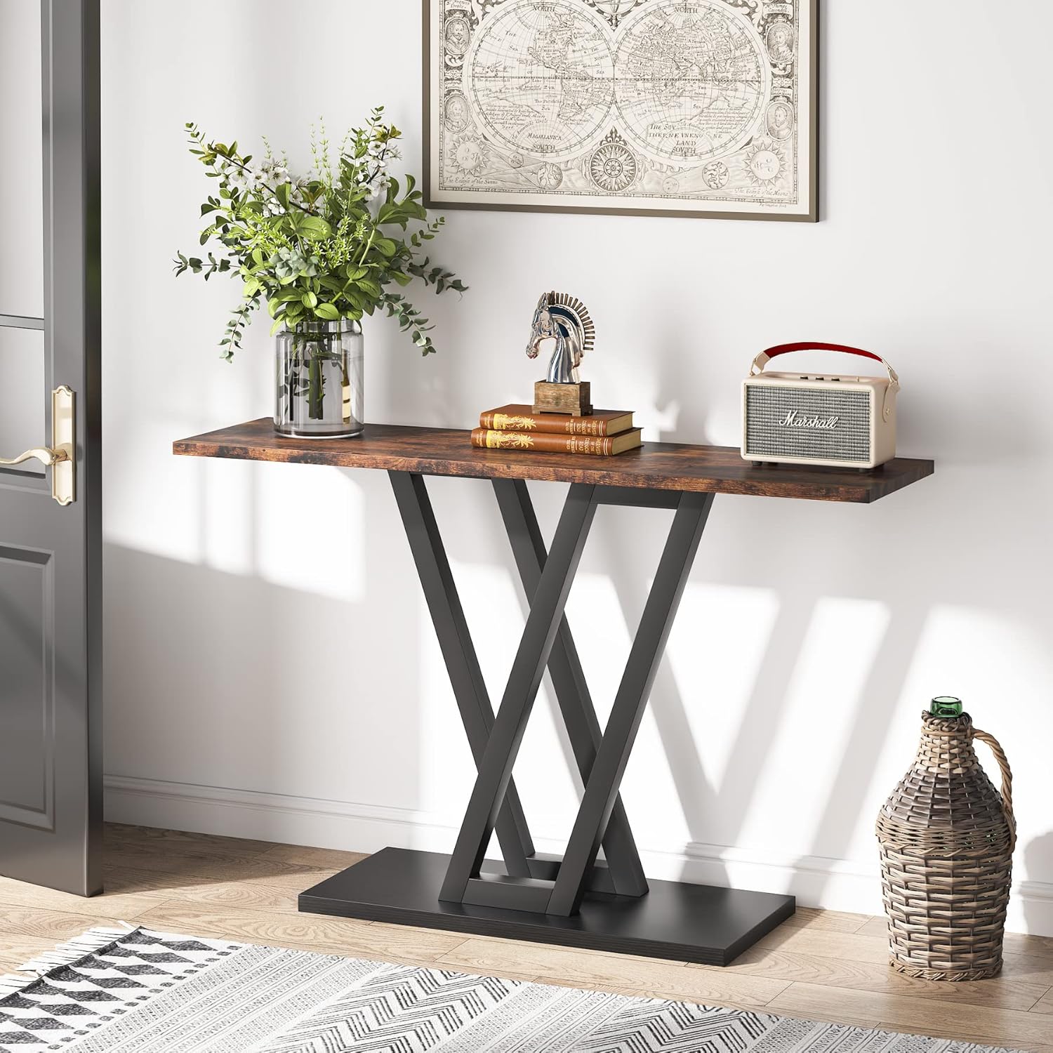 Tribesigns Table console industrielle, Console d’entrée étroite avec cadre en métal