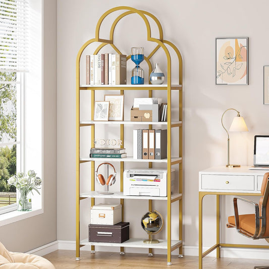 Tribesigns 5-Tier Gold Bookcase, Bibliothèque moderne avec étagères ouvertes