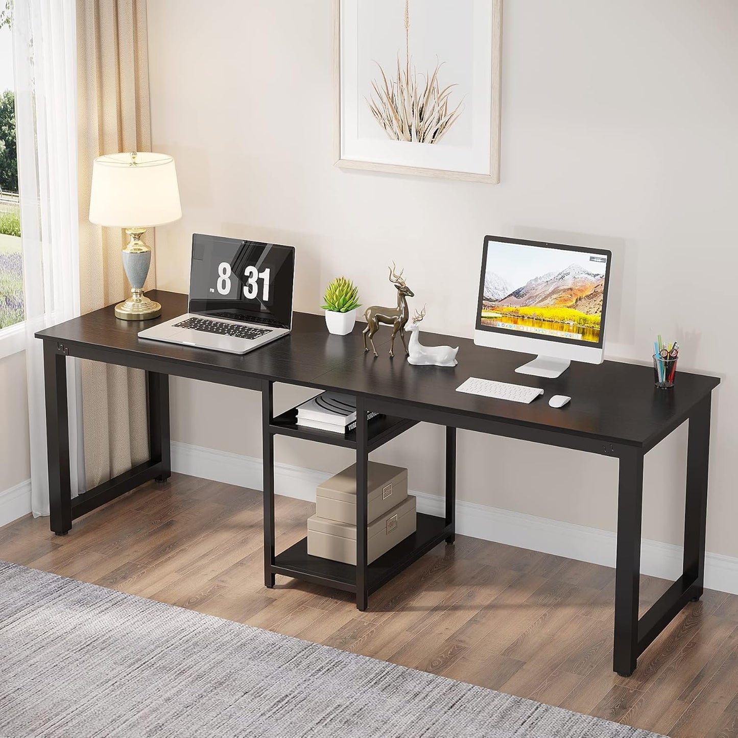 Tribesigns Bureau double 200 cm, Bureau d'ordinateur long avec rangement