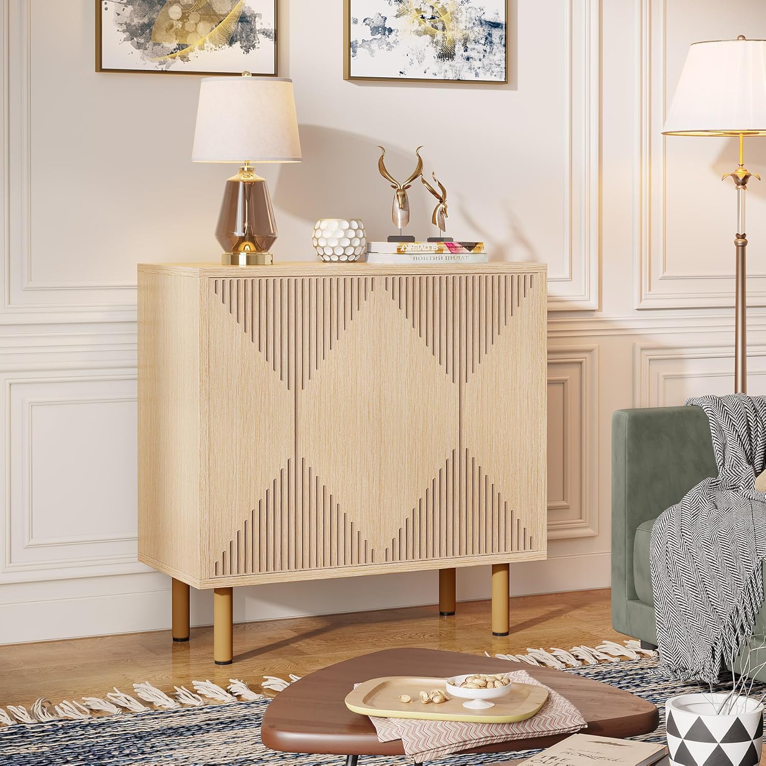 Tribesigns Meuble de rangement, Buffet en bois Armoire buffet avec portes pour salon