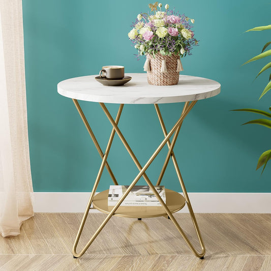 Tribesigns Petite Table d'appoint, Table de café marbré ronde style moderne