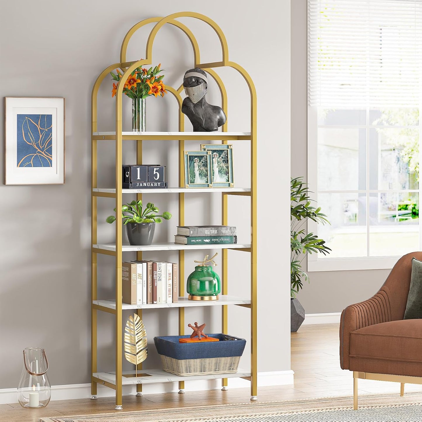 Tribesigns 5-Tier Gold Bookcase, Bibliothèque moderne avec étagères ouvertes