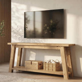 Meuble TV bas en bois massif de 180 cm pour téléviseurs de 65 à 80 pouces, Meuble multimédia de style champêtre 3