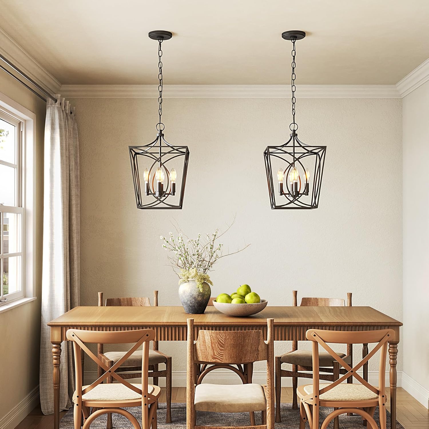 Tribesigns Lustre industriel noir, Suspension géométrique avec 4 douilles E14 hauteur réglable