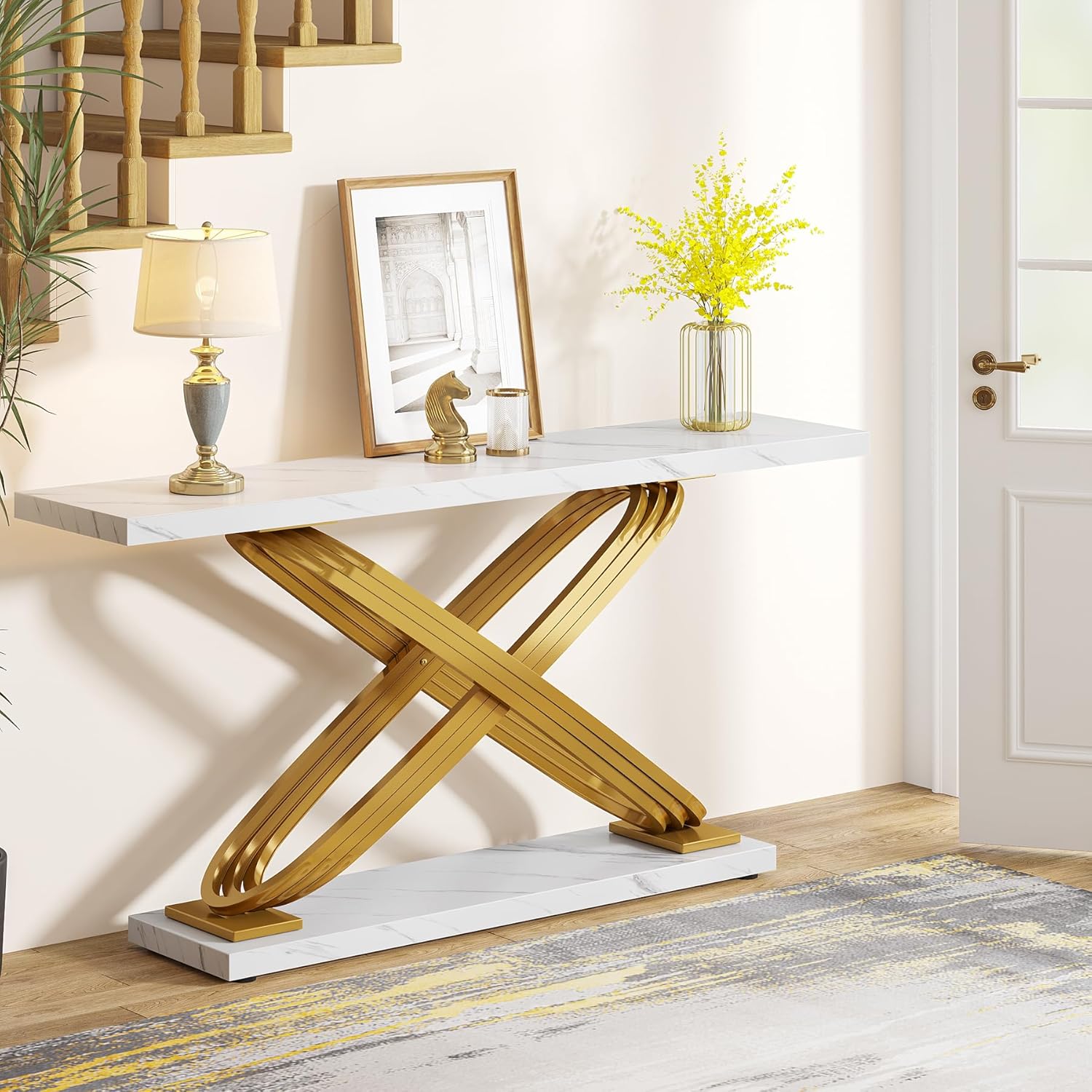 Tribesigns Console, Table d'entrée moderne en marbre de 140 cm