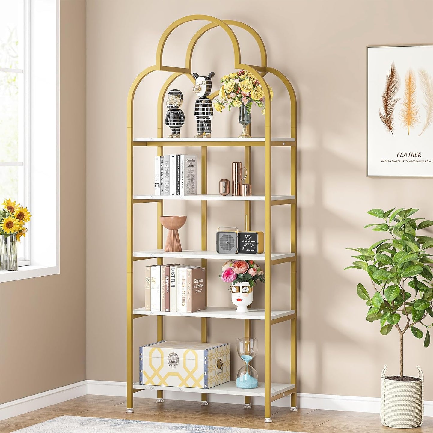 Tribesigns 5-Tier Gold Bookcase, Bibliothèque moderne avec étagères ouvertes