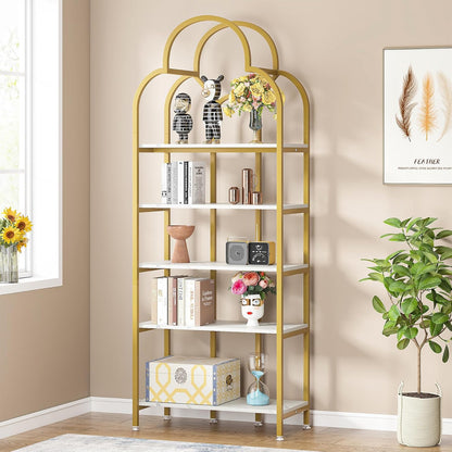 Tribesigns 5-Tier Gold Bookcase, Bibliothèque moderne avec étagères ouvertes