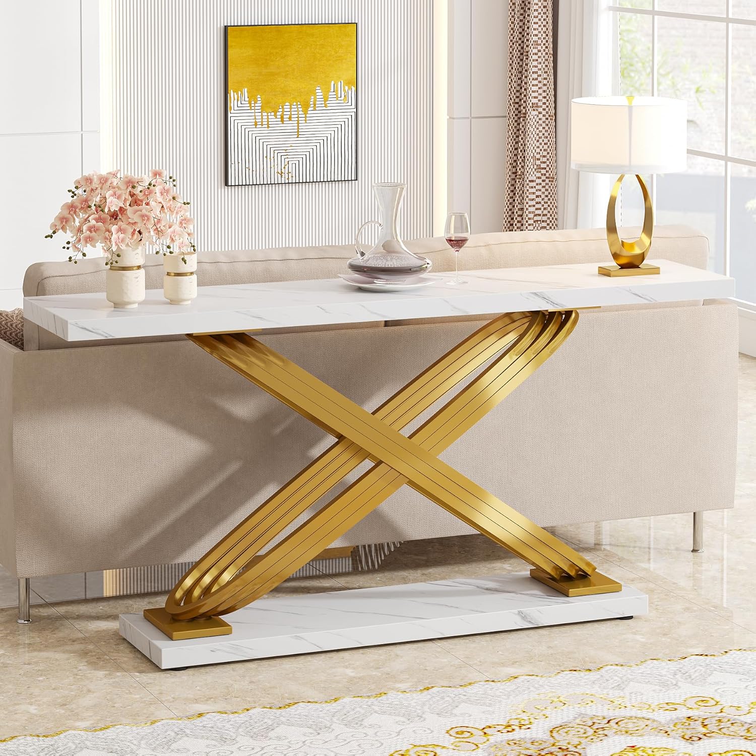 Tribesigns Console, Table d'entrée moderne en marbre de 140 cm