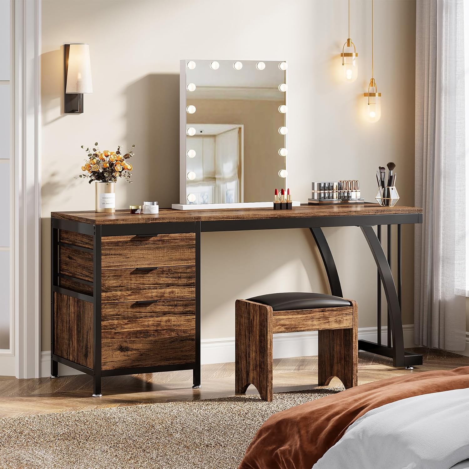Coiffeuse de Bobby - Table de maquillage pour femme - Enfants - Avec banc - Wit Coiffeuse de Bobby - Table de maquillage pour femme - Enfants - Avec banc - Wit