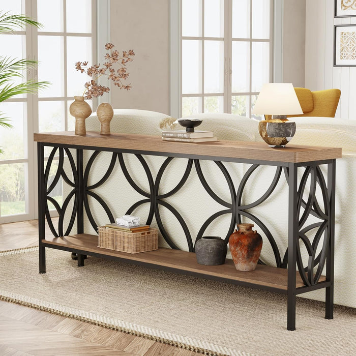 Tribesigns Console à 2 niveaux 160 cm, Table de canapé industrielle derrière le canapé