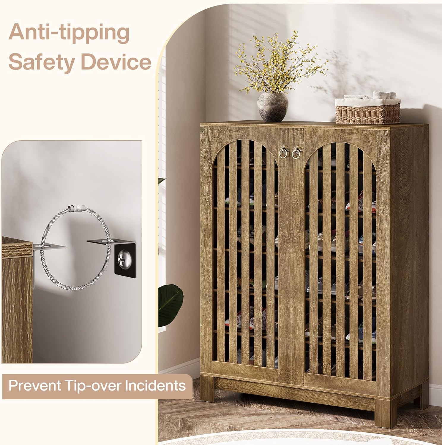 Tribesigns Grand meuble à chaussures à façade ajourée 6 niveaux avec étagères modulables