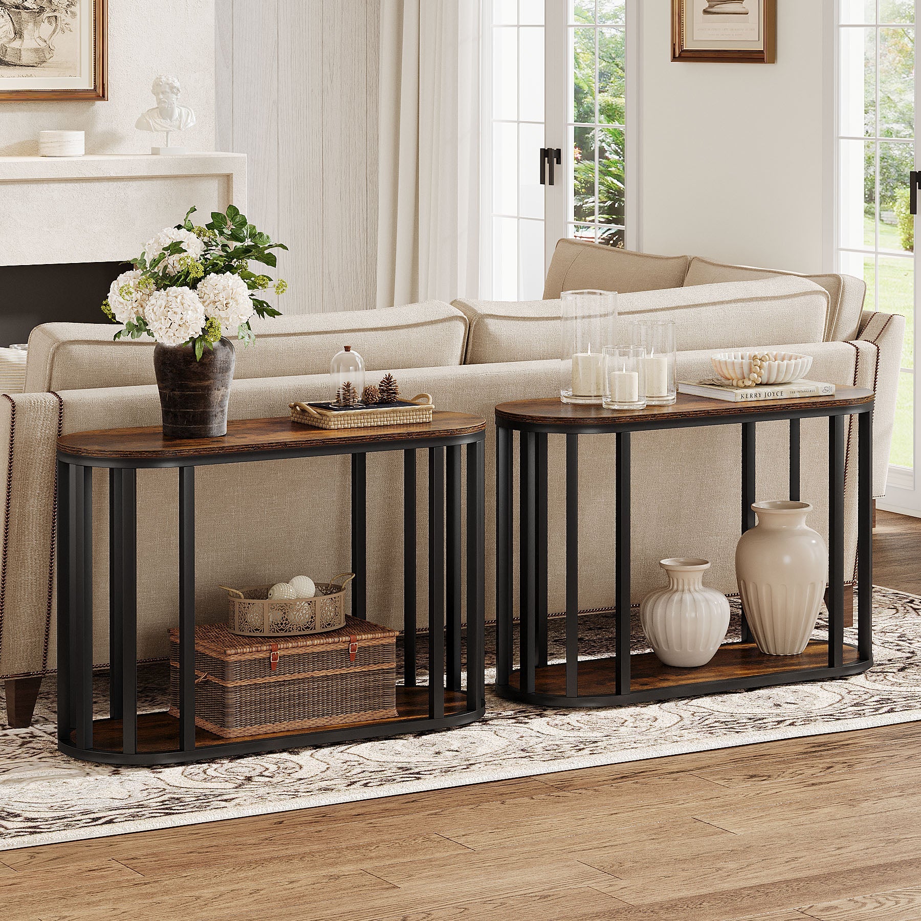Tribesigns Table d'appoint étroite avec étagère, Table de chevet à deux niveaux de style industriel
