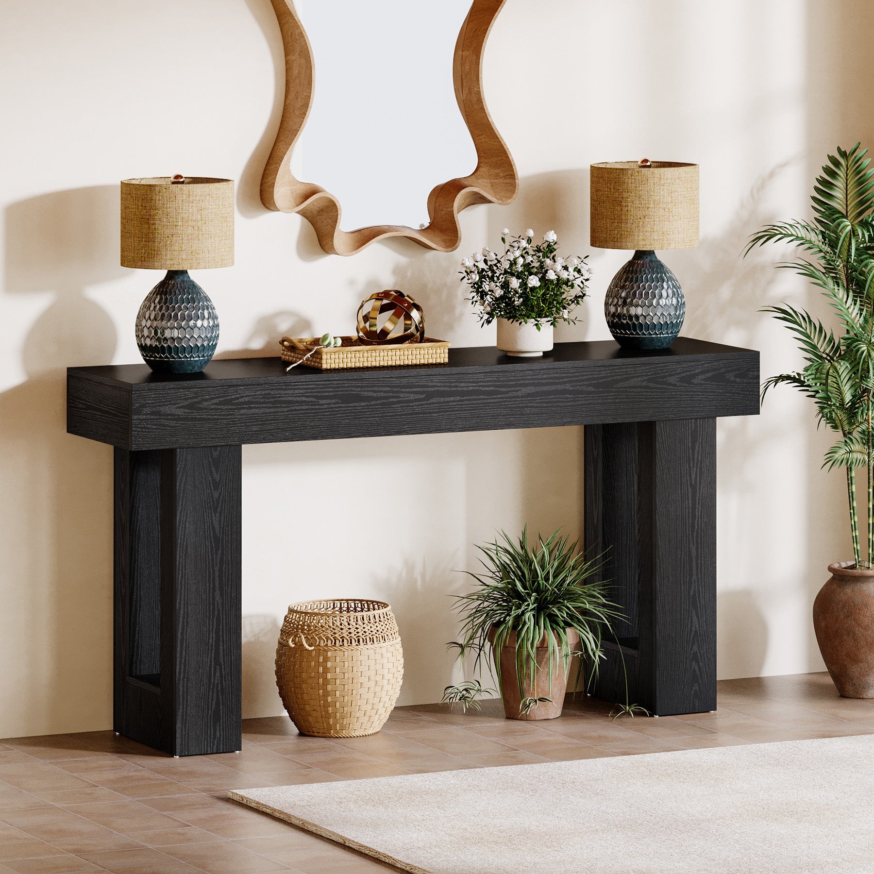 Tribesigns Console rectangulaire en bois de 160 cm de diamètre à placer derrière un canapé