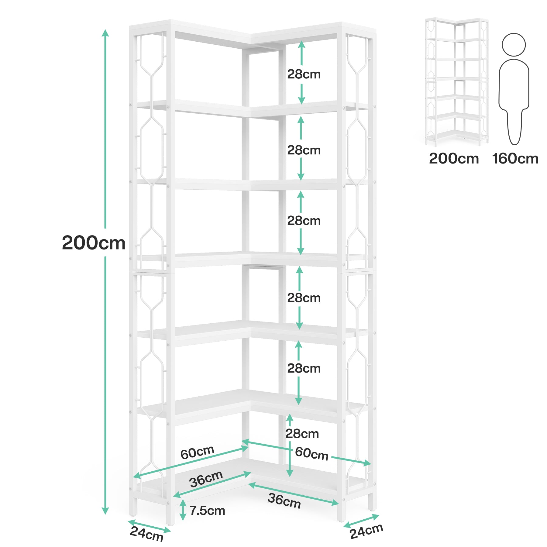 Tribesigns Étagère d'angle en bois et métal, Bibliothèque industrielle à 7 niveaux